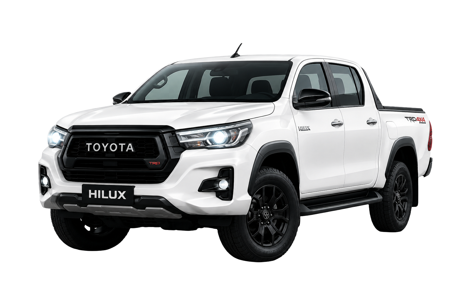 Witte Toyota Hilux pickup met transparante achtergrond voor auto-onderdelen van Santoe Trading